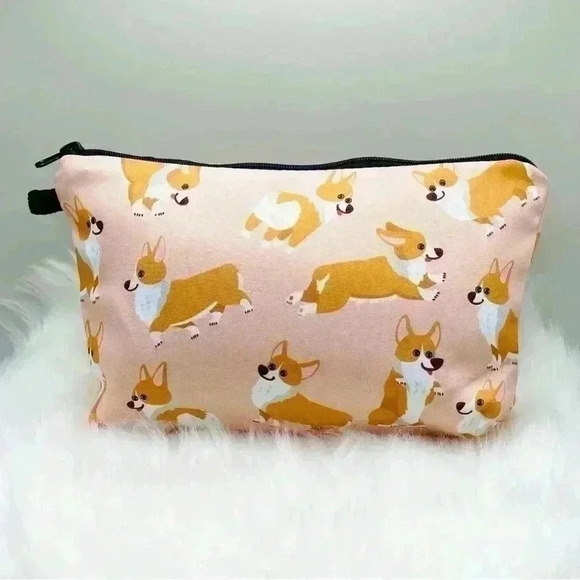 Corgi Dog Print Makeup or Pencil Case Cute Zipper Pouch Animal Prints Cosmetic / - Picture 2 of 6